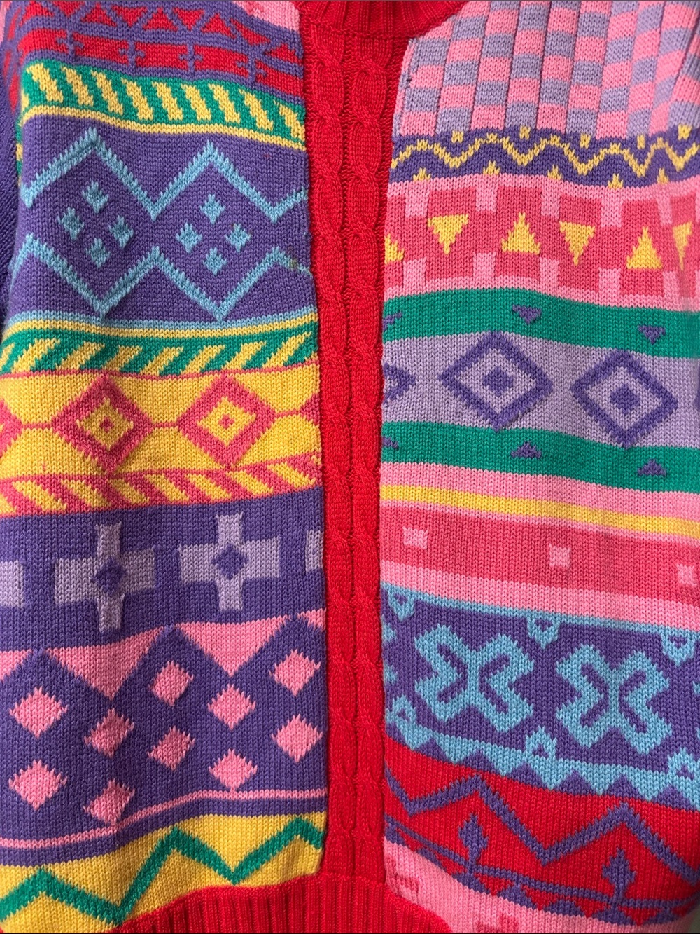 Vintage Colorblock Geometric Pastel Teacher Knit Sweater - Picture 3 of 3